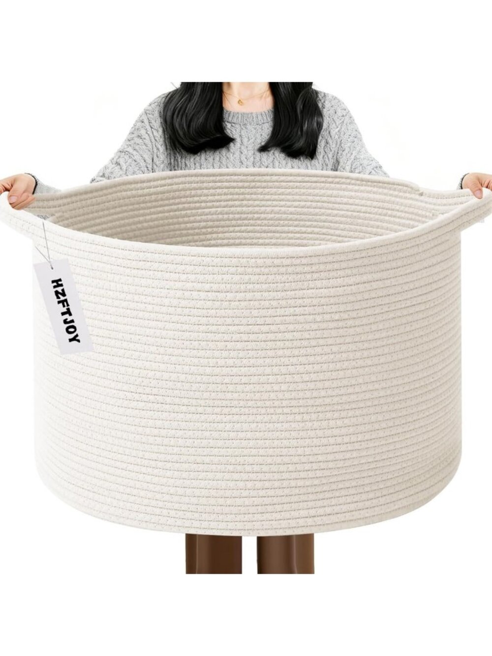 Extra Large Woven Cotton Rope Blanket Basket - Stylish White Storage Solution